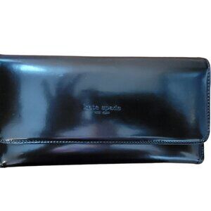 Kate Spade Triple Black Wallet Made In Italy Leather Multi Pocket Design